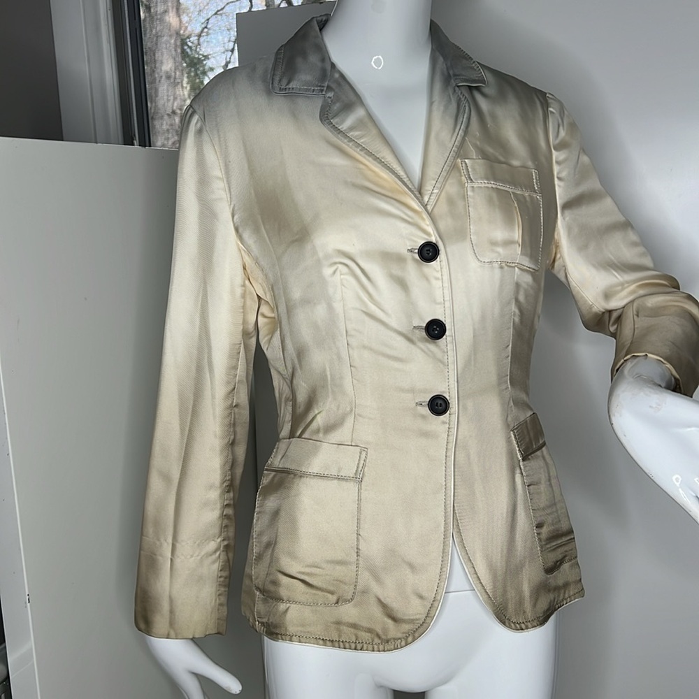 Prada 100% Silk Sz 44 Cream Beige Gray Graduated Ombré Blazer Jacket - Picture 2 of 14